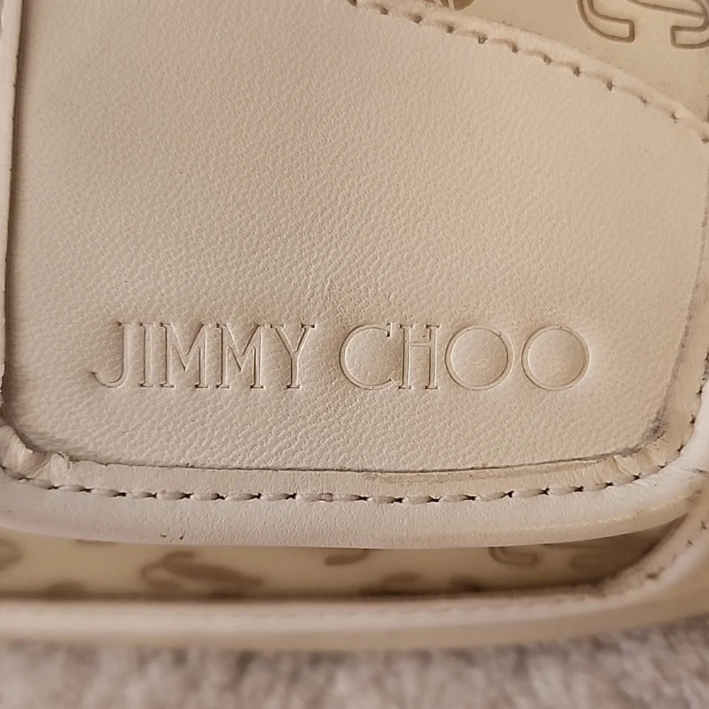 Jimmy Choo Womens White Slide Sandals With Clear Gold JCs Size 9 Preowned - Picture 5 of 12